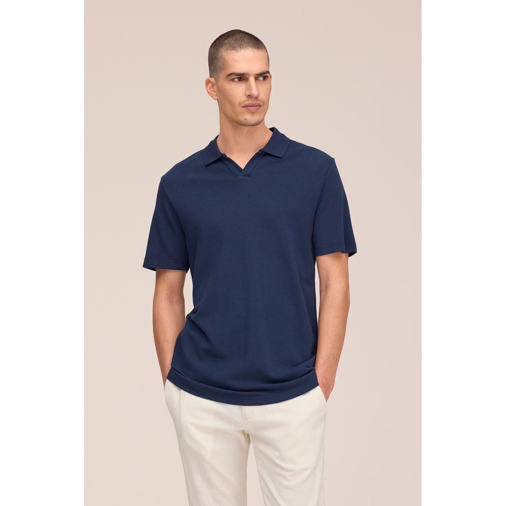 NN 07 Almer SS Open Collar Polo Shirt XL Navy Cotton Lyocell Knit Men's